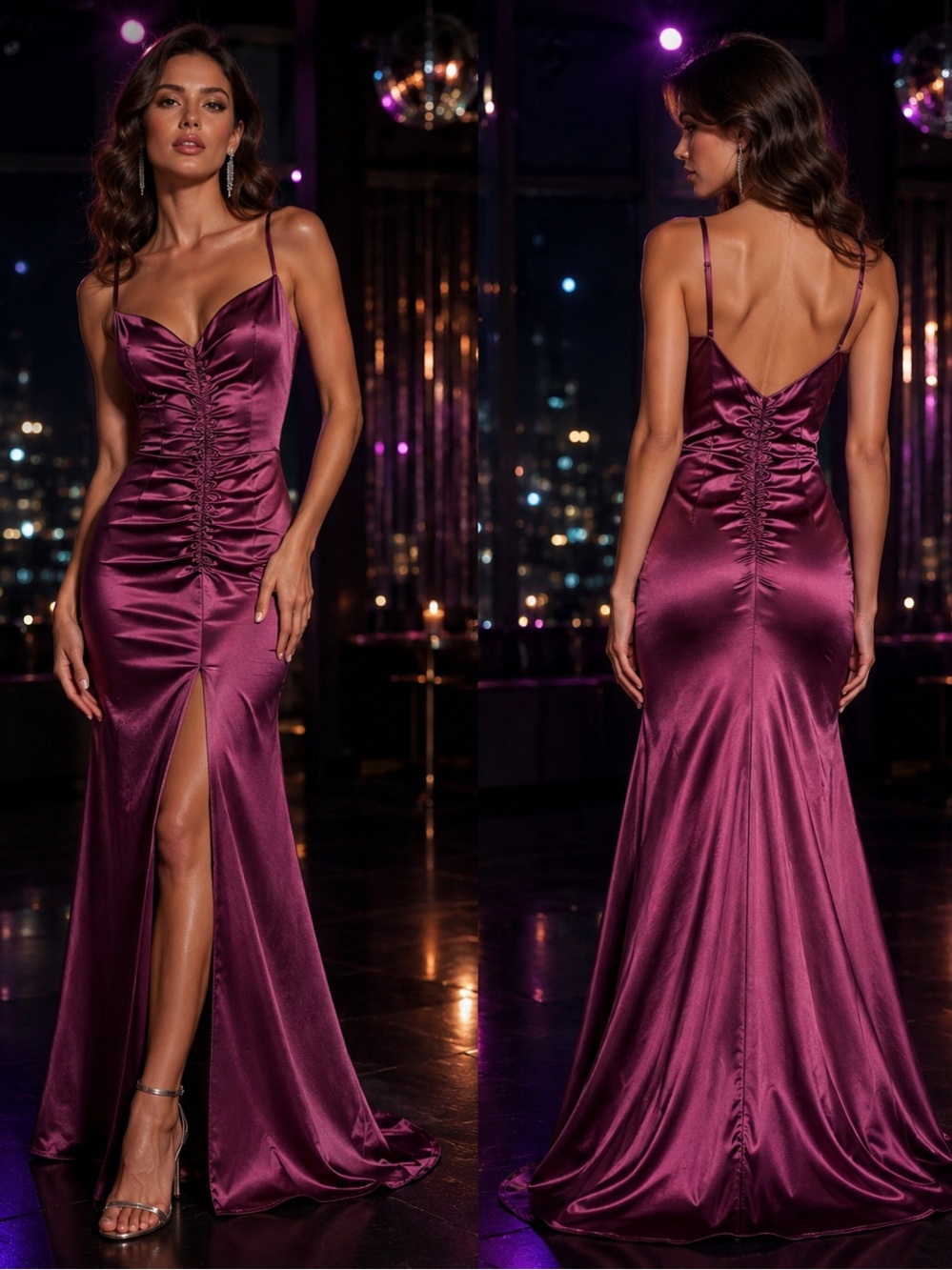 NWT BCX Dress Size 5 Plum Satin Mermaid Formal Gown Ruched Maxi Prom Evening Dre